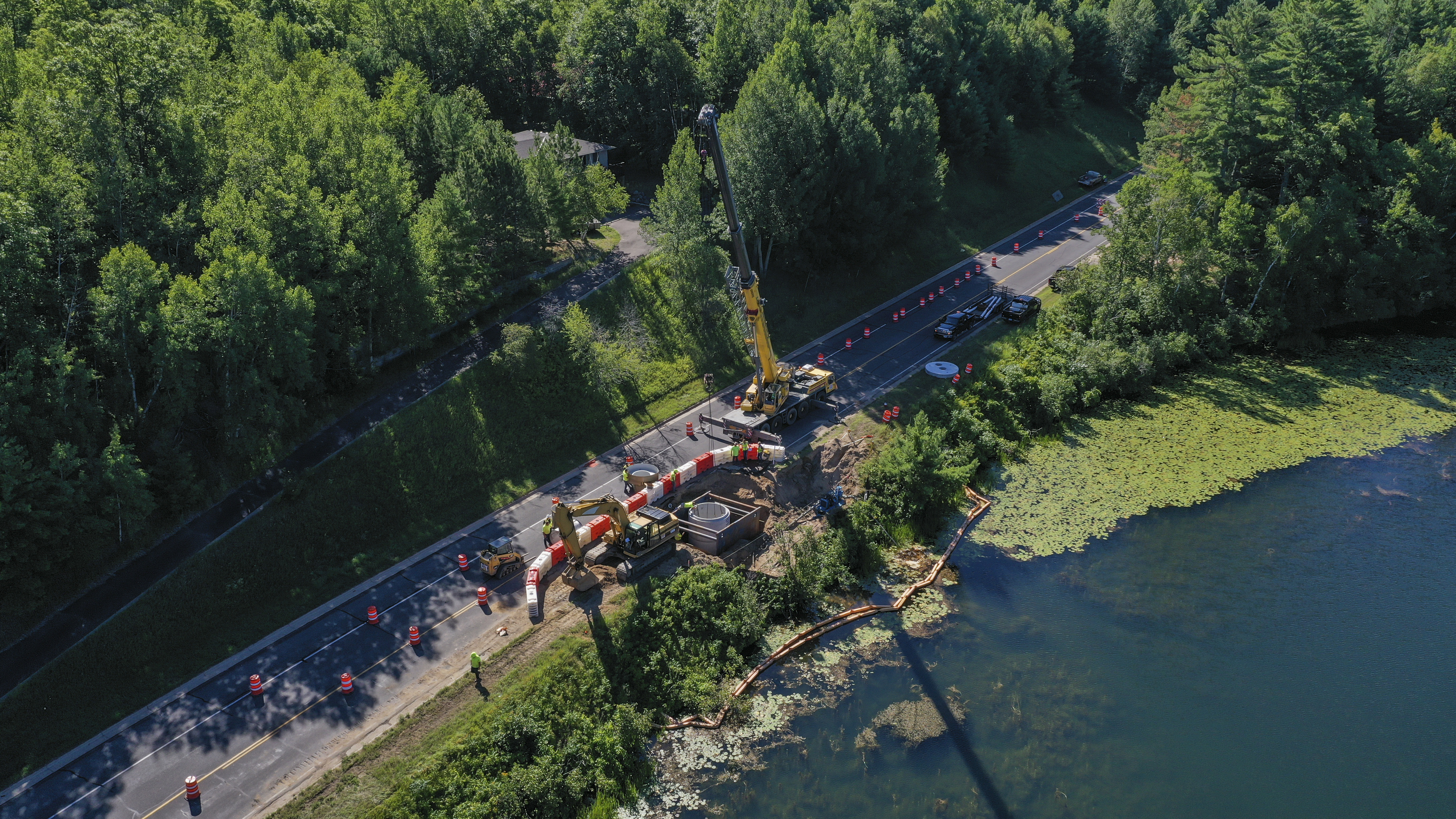 Aerial view of Island Loon Lake stormwater retrofit work
