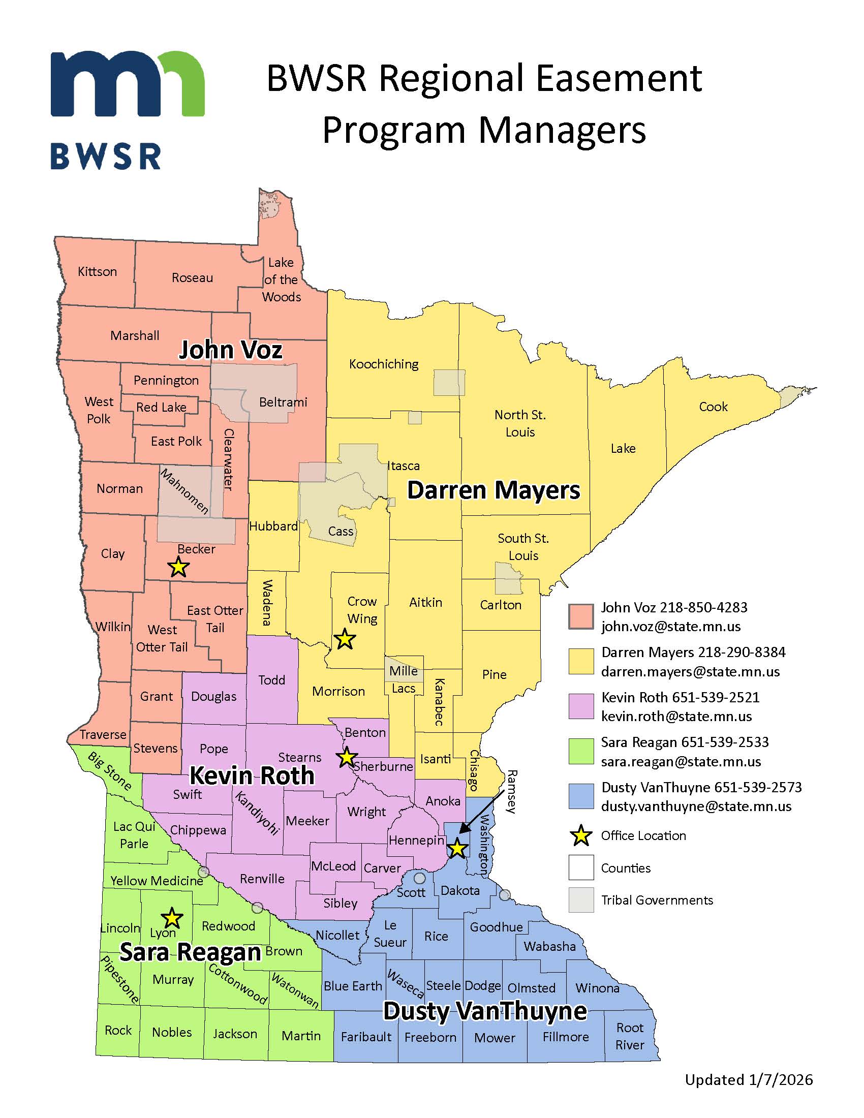 NE Region - Darren Meyers, SE Region - Dusty VanThuyne, SW Region - Sara Reagan, Central Region - Kevin Roth, NW Region - John Voz