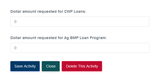 Screenshot of eLINK fields prompting user to enter a dollar amount requested, with the value "0" entered in each field.