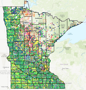 Map of Minnesota displaying conservation practices